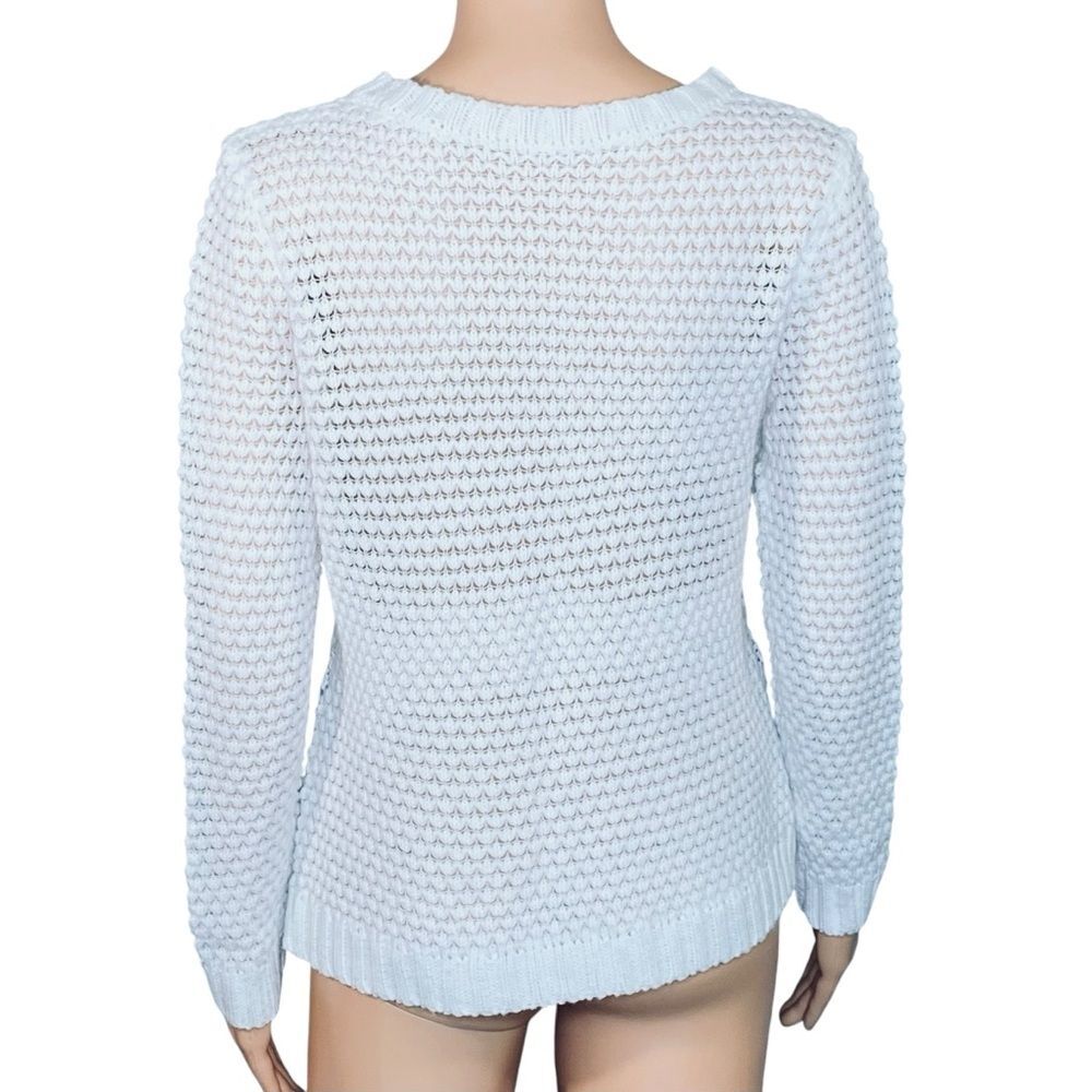 Open Knit White Sweater Lace Side Panels Long Sleeve Rounded Neck Line Size Med - Picture 5 of 5
